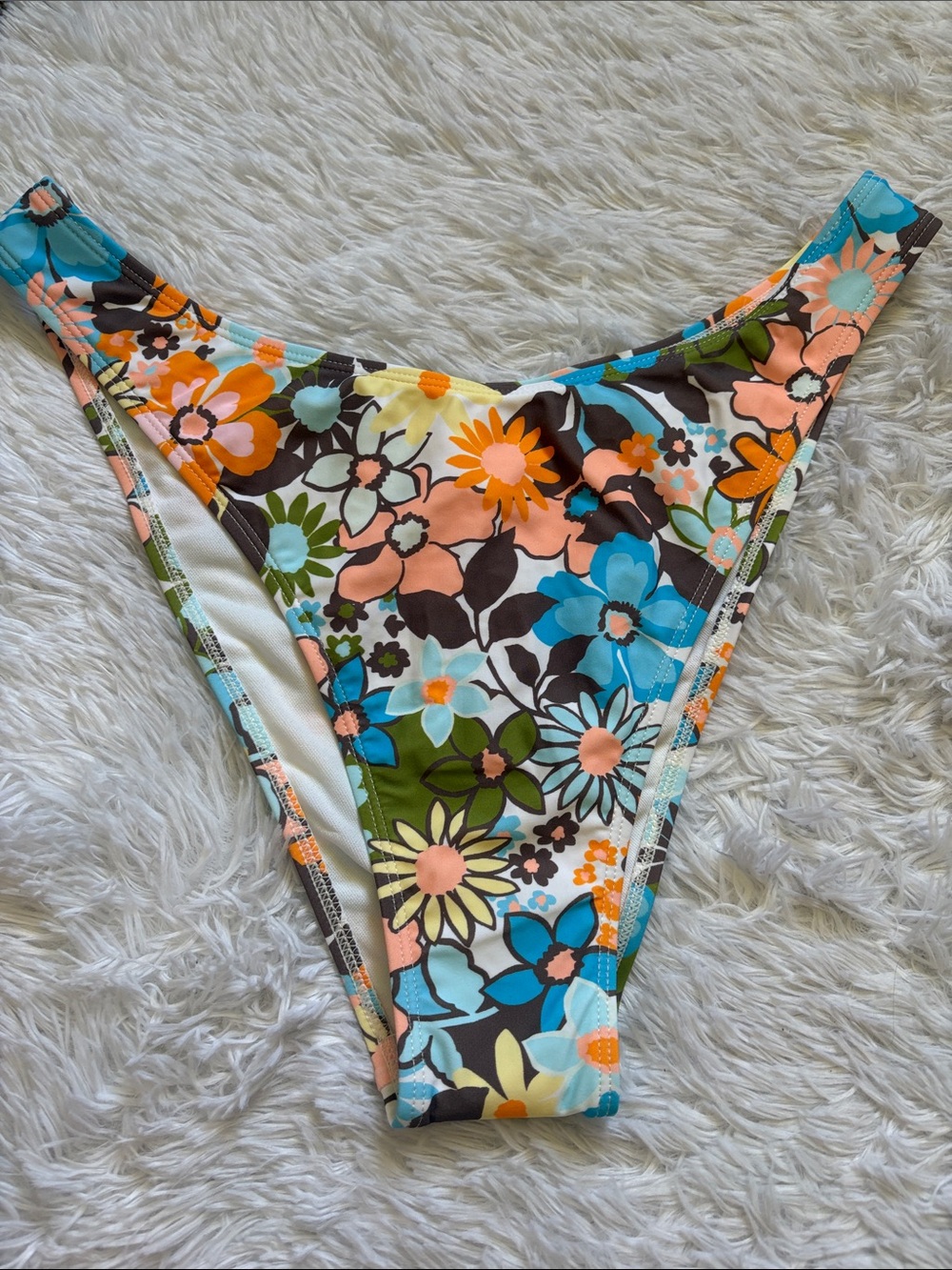 NWT Wild Fable Floral Print Multi Color Mid Rise Ultra High Leg Swim Bottoms L